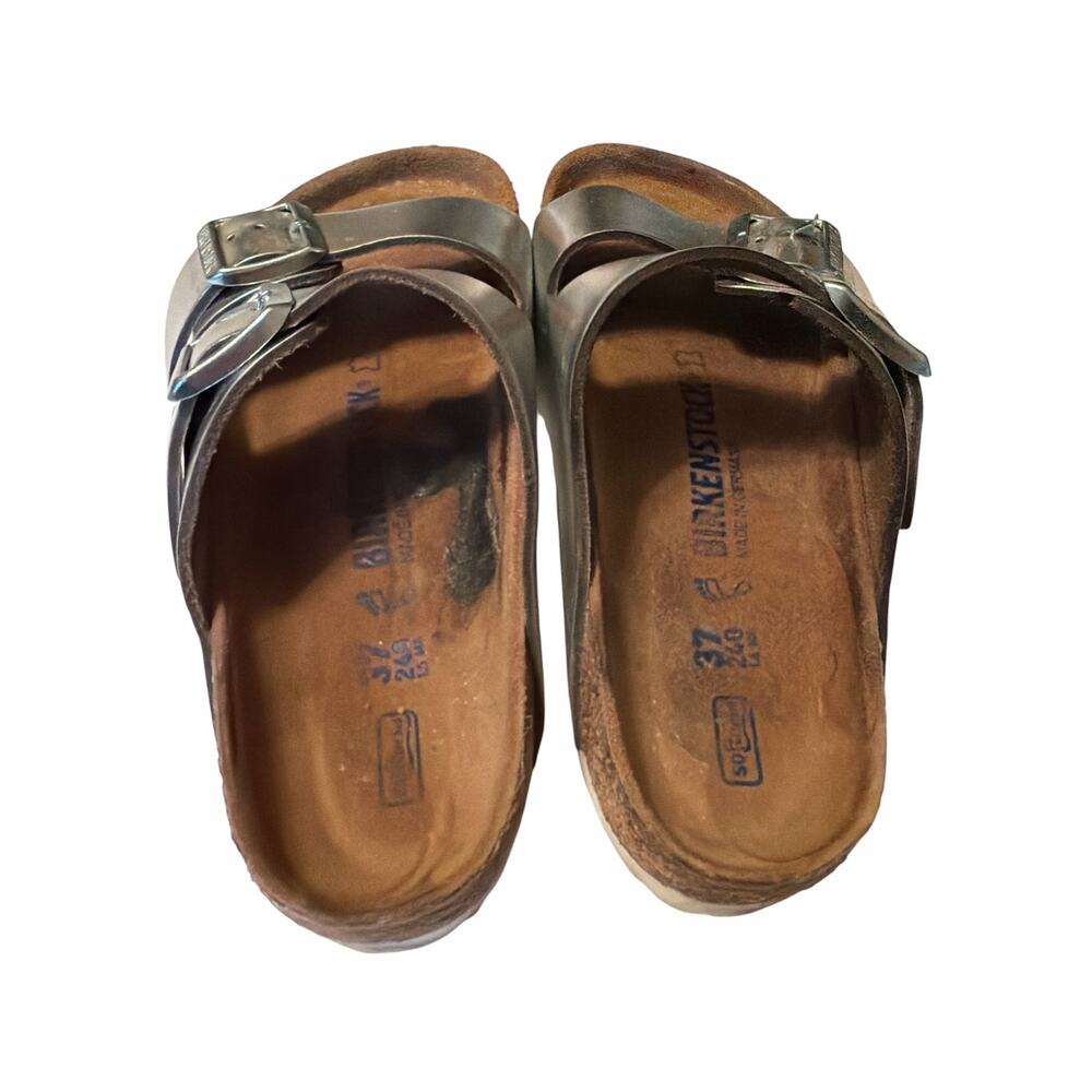 Birkenstock Women’s Size 37 / 6 Arizona Birko-Flor Metallic Silver Sandal - Picture 5 of 6